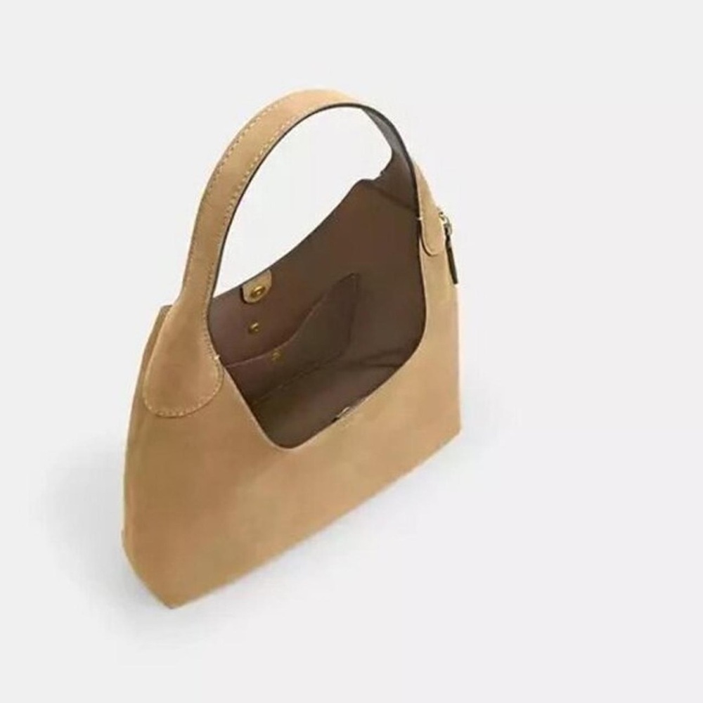 Coach Brooklyn Shoulder Bag 39 large suede Sand/Gold  a free scarf &chain NWT - Picture 13 of 16